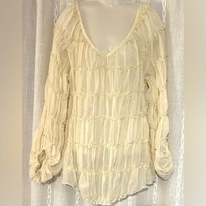 Blu Pepper Böhme Sheer v-neck cream blouse w/elastic at the cuffs.  Size S